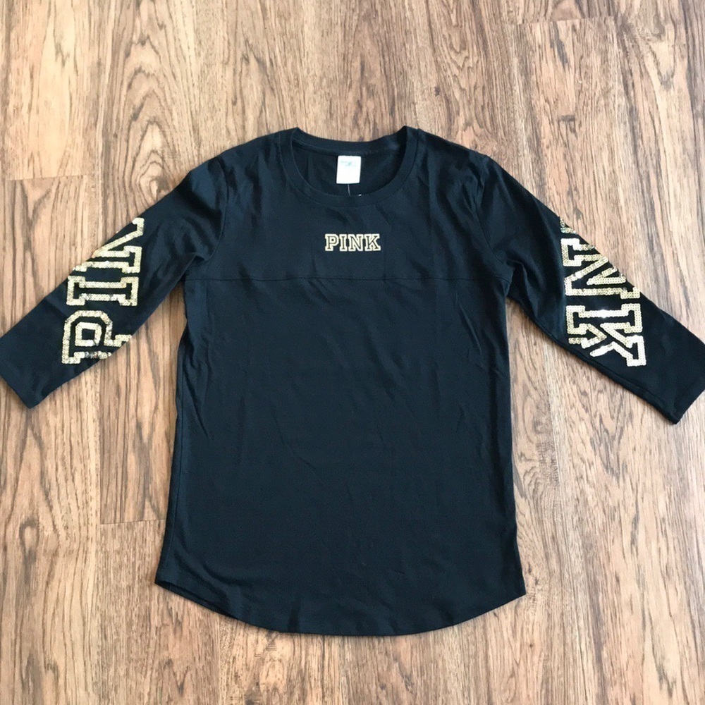 VS PINK 3/4 Crew Top - Black/Bling